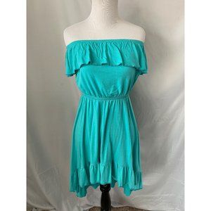 Weavers Teal Strapless High-Low Ruffle Midi Dress